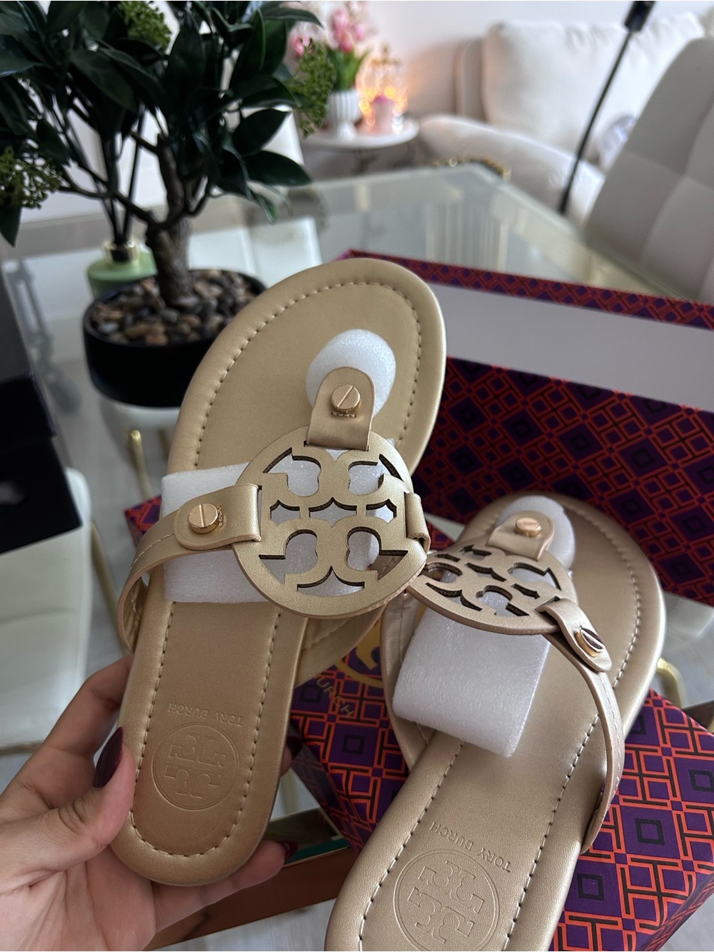 Tory Burch Gold Logo Thong Sandals